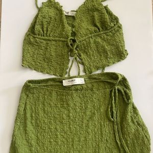 Pull&Bear crop top and wrap skirt set - green